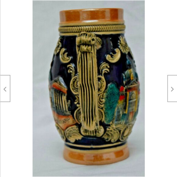 Vintage Beer Stein Germany Frankfur Wiesbaden Kurhaus Ceramic Mug Raised Design - Picture 5 of 7